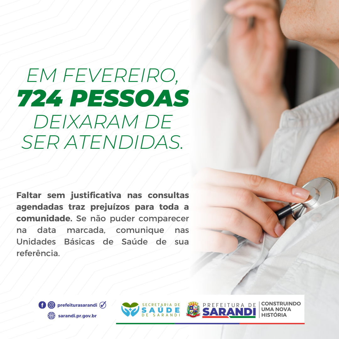 Secretaria de Saúde informa sobre pacientes faltosos em consultas agendadas